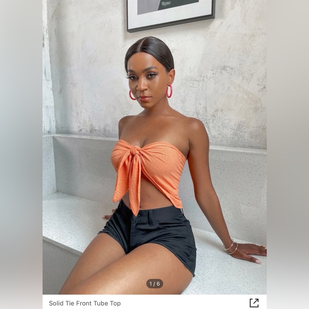 SHEIN Orange Front Tie Tube Top